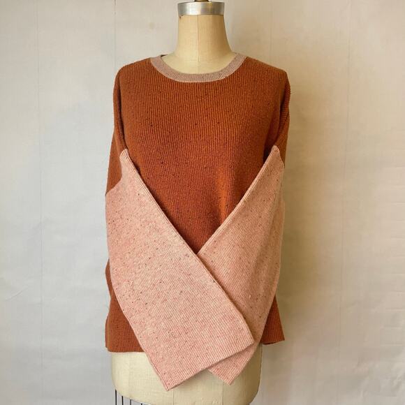 Roolee Colorblock Earthtone Pumpkin and Pink Wide Sleeved Crewneck Sweater 2XL - Picture 4 of 8